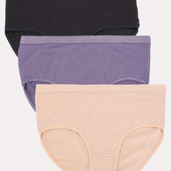 3 Pack Plus Size Basic Panties Set Women's Plus Solid High Rise Underwear