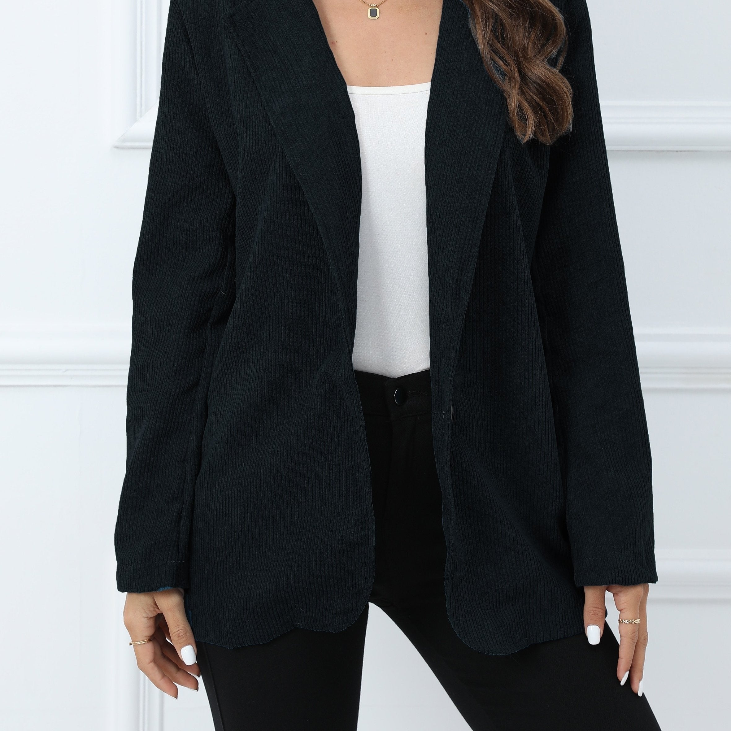 Corduroy Slim Blazer Coat Casual Solid Long Sleeve Loose Fall Winter Blazer