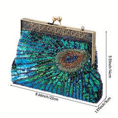 Green Beaded Sequins Evening Bag Durable Handbag for Women
