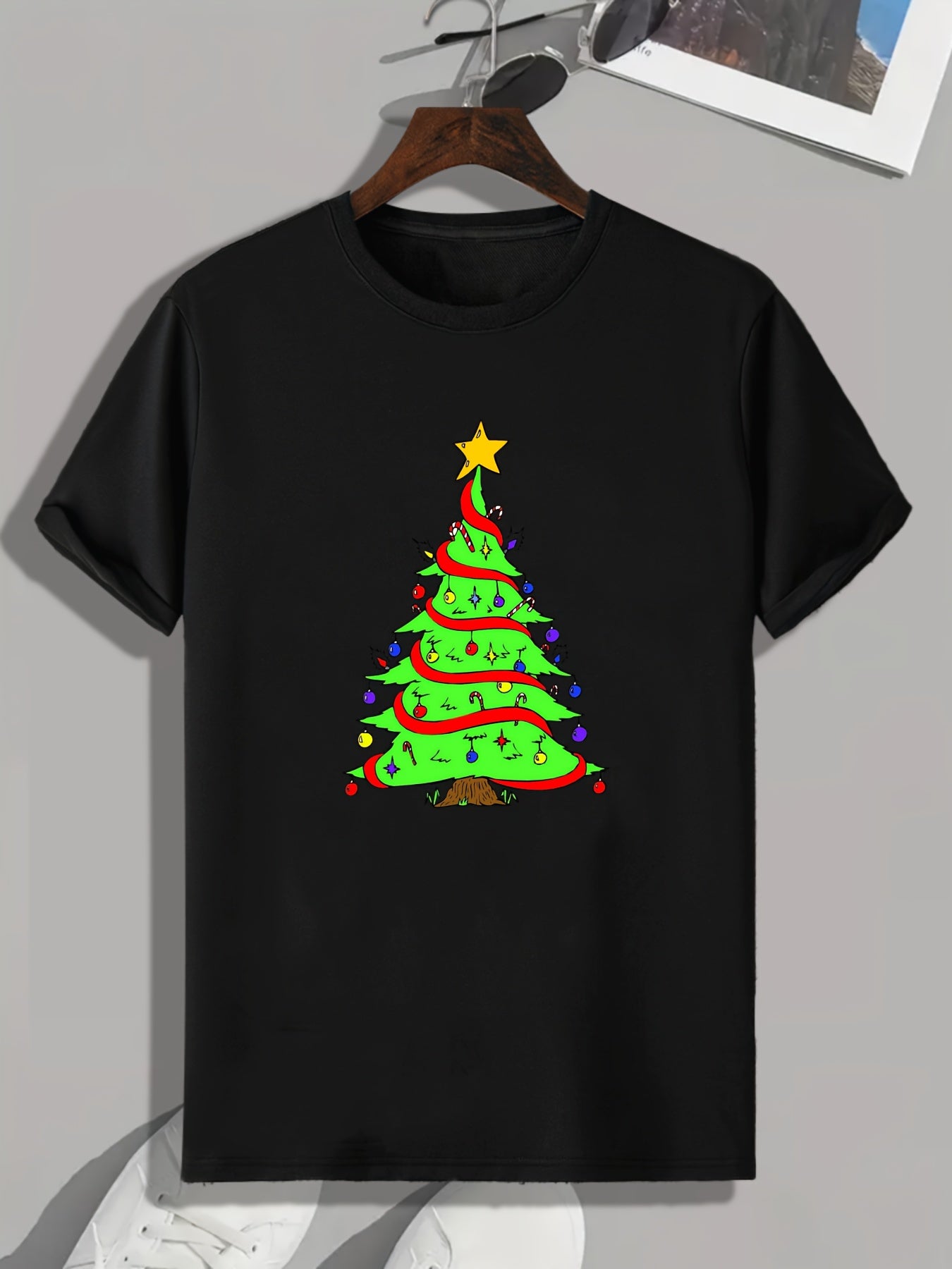 Christmas Tree Print Men's Graphic Tee Casual T-shirt
