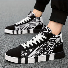 Men's Graffiti Canvas Skate Shoes Casual Breathable Lace Up