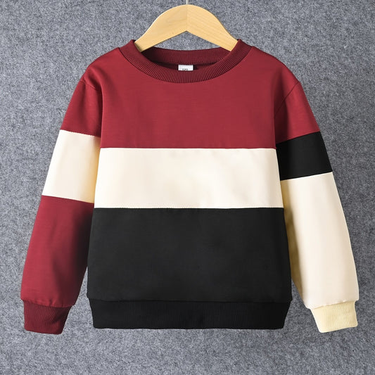 Boys Block Pullover Sweatshirt Long Sleeve Crew Neck Tops