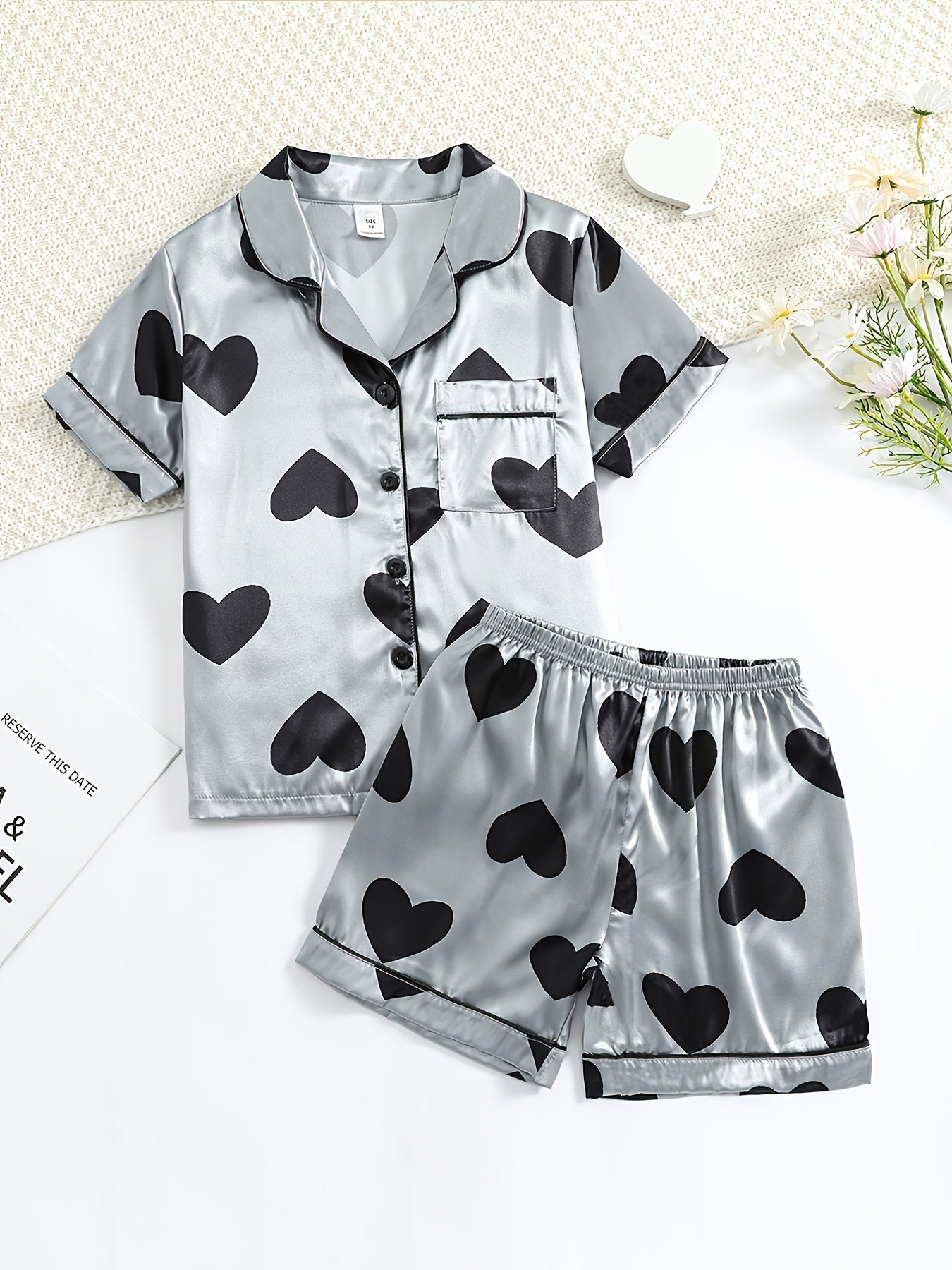 Girls Satin Pajama Set Short Sleeve PJ Set