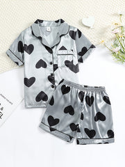 Girls Satin Pajama Set Short Sleeve PJ Set