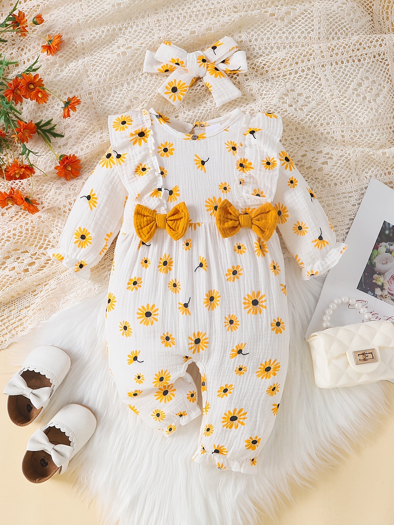 Infant Girls Cotton Romper Newborn Floral Long Bodysuit