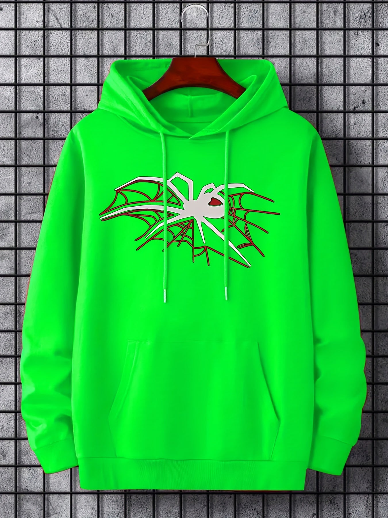 Men's Spider Web Print Hooded Sweatshirt Long Sleeve Drawstrings Hoodies