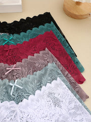 6pcs Floral Lace Boyshort Panties Scallop Trim Intimates Women's Lingerie