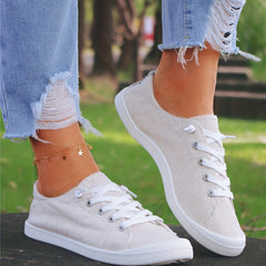 Beige Lace Up Walking Shoes Non Slip Flat Comfortable Skate Shoes Women's Footwe