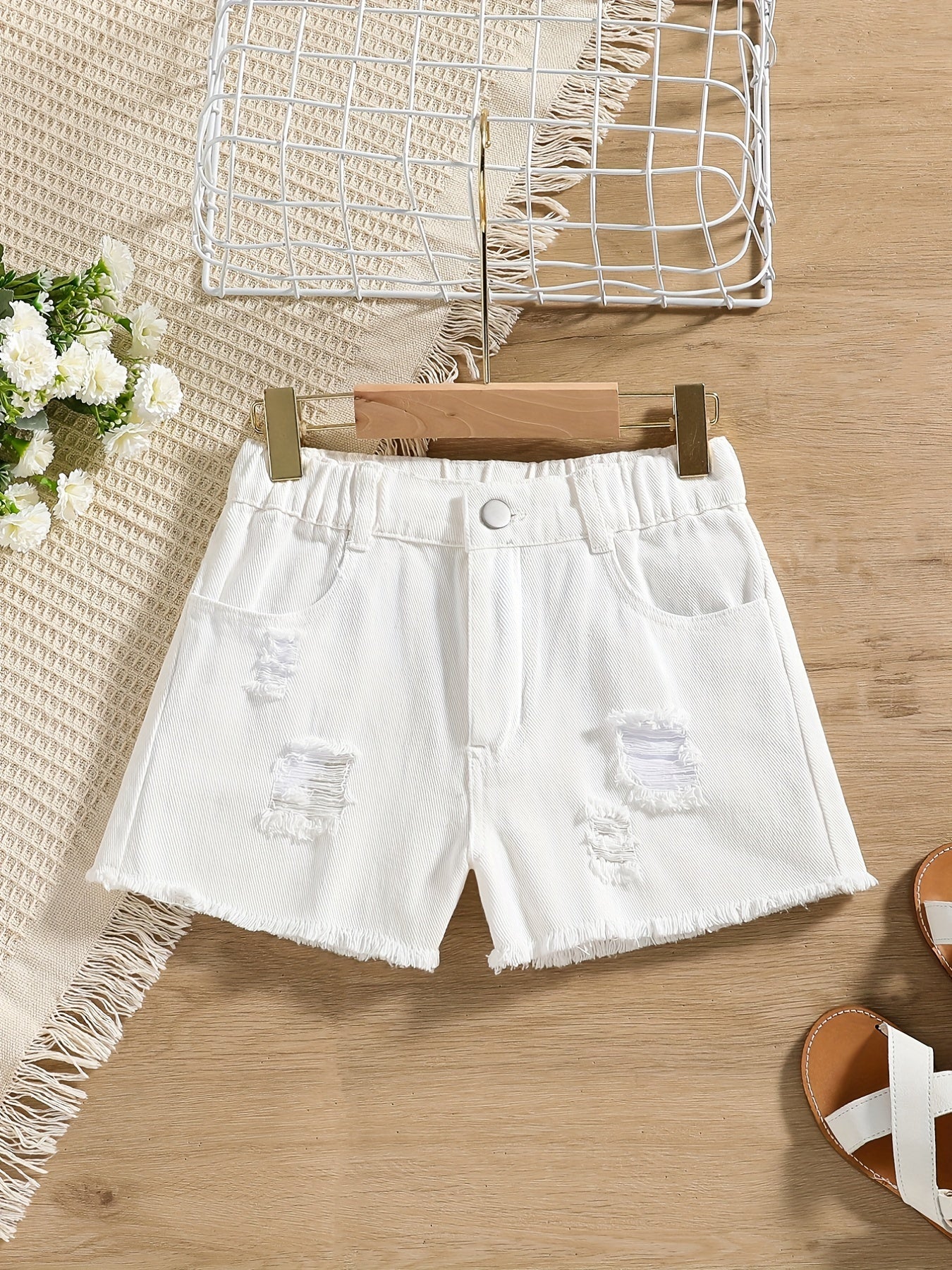 Girl's Casual Ripped Jeans Elastic Waist Pants