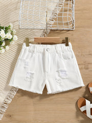 Girl's Casual Ripped Jeans Elastic Waist Pants