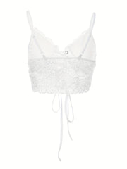 Lace Drawstring Cami Top V Neck Summer Sleeveless Sexy Blouse
