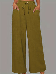 Minimalist Drawstring Wide Leg Pants with Pockets
