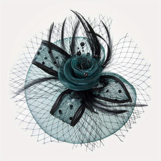 Faux Feather Mesh Veil Fascinator for Tea Party, Birthday Party, Horse Racing