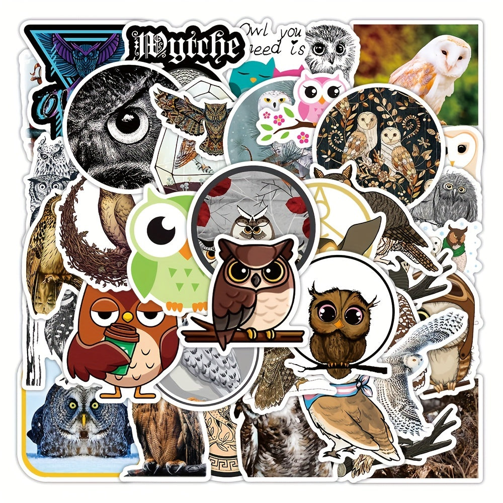 50Pcs Owl Themed Stickers for Laptops Phones Helmets & More