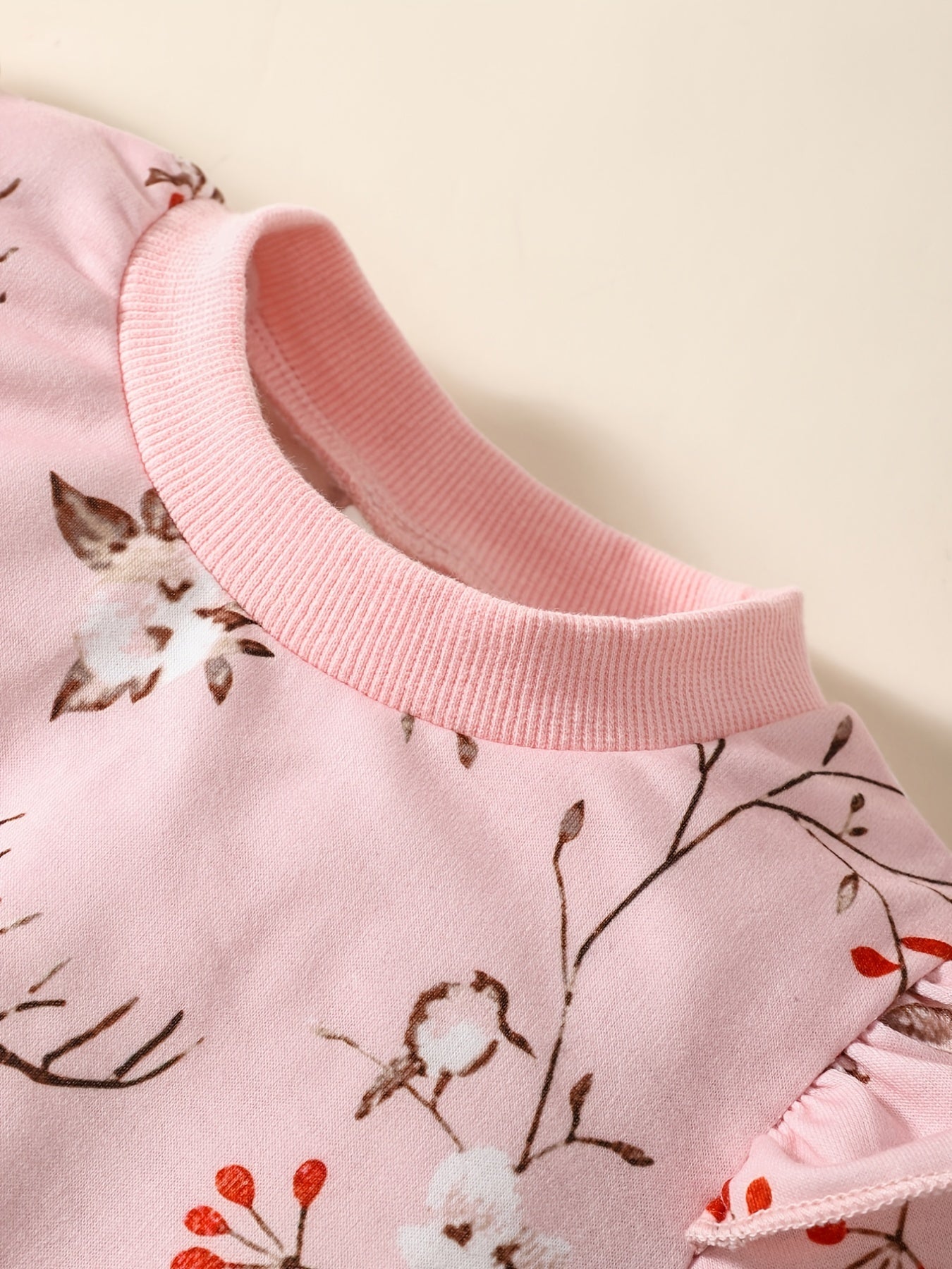 2pcs Baby Girls Deer And Flowers Print Sweatshirt & Pants Set