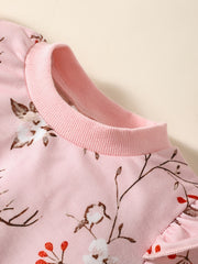 2pcs Baby Girls Deer And Flowers Print Sweatshirt & Pants Set