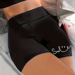 Smiling Face Print High Rise Biker Shorts