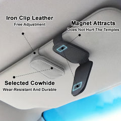 Car Sun Visor Sunglasses Holder Magnetic PU Leather Glasses Clip
