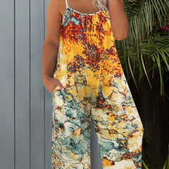 Marble Print Wide Leg Cami Jumpsuit