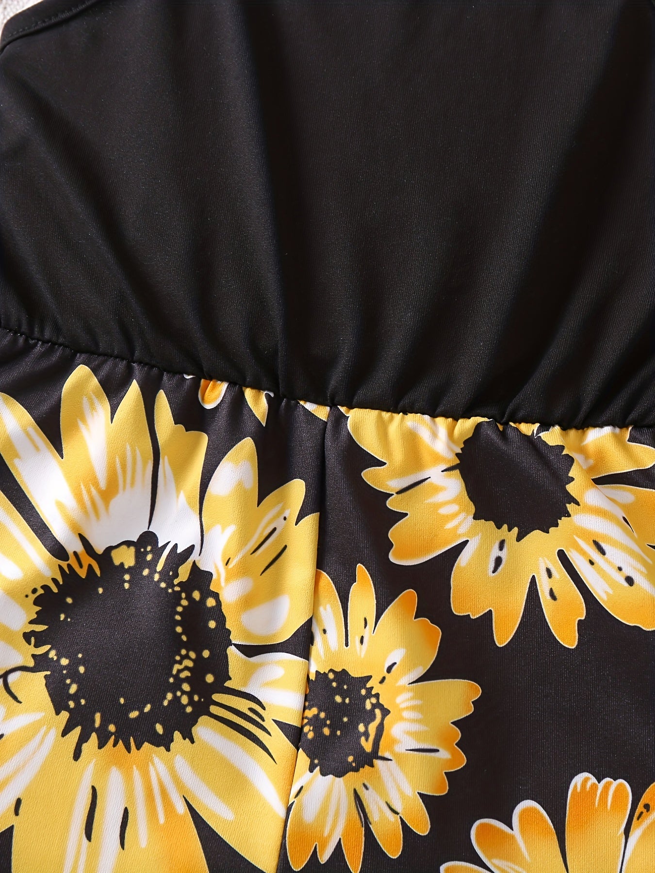 Toddler Girls Sunflower Backless Halter Rompers Jumpsuits For Beach Vacation