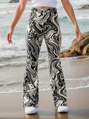 Girls' Swirls Print Bell Bottom Pants Elastic Waist Casual Flared Pants