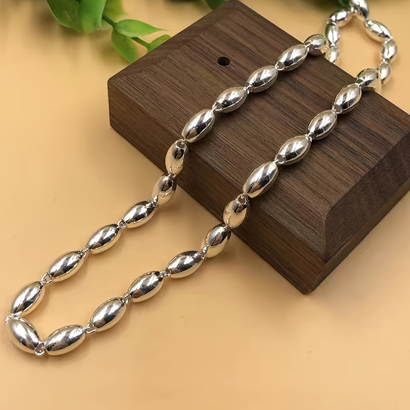 Stainless Steel Rice Bead Chain Necklace