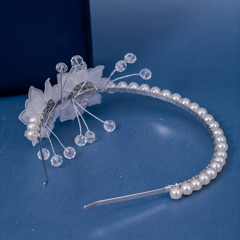 Pearl Beaded Flower Headband for Bridal Wedding