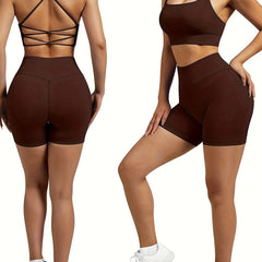 Criss Cross Straps Top & Running Short Set - Women's Activewear