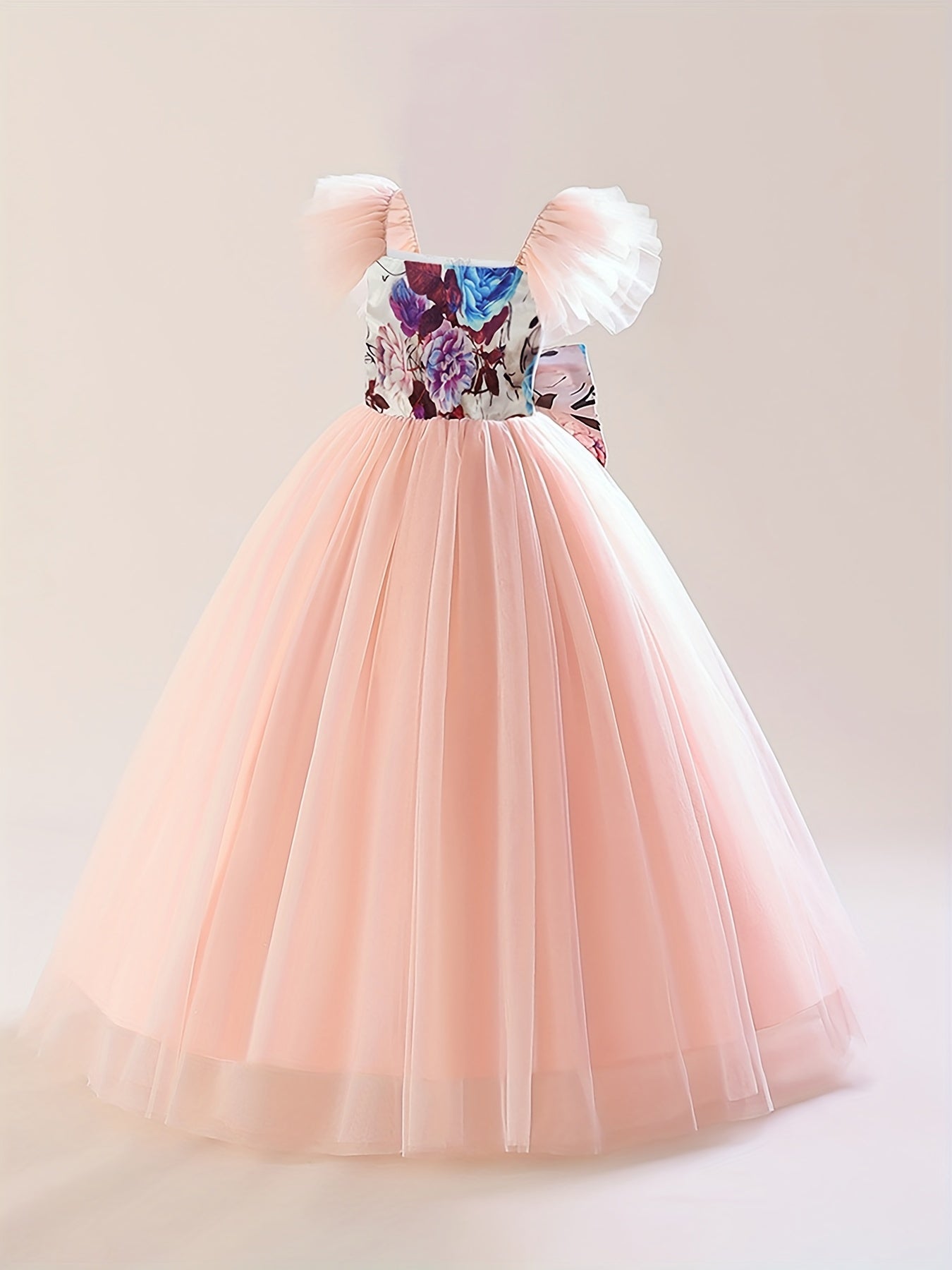 Flower Girl Maxi Wedding Dress with Flowers Graphic Tulle