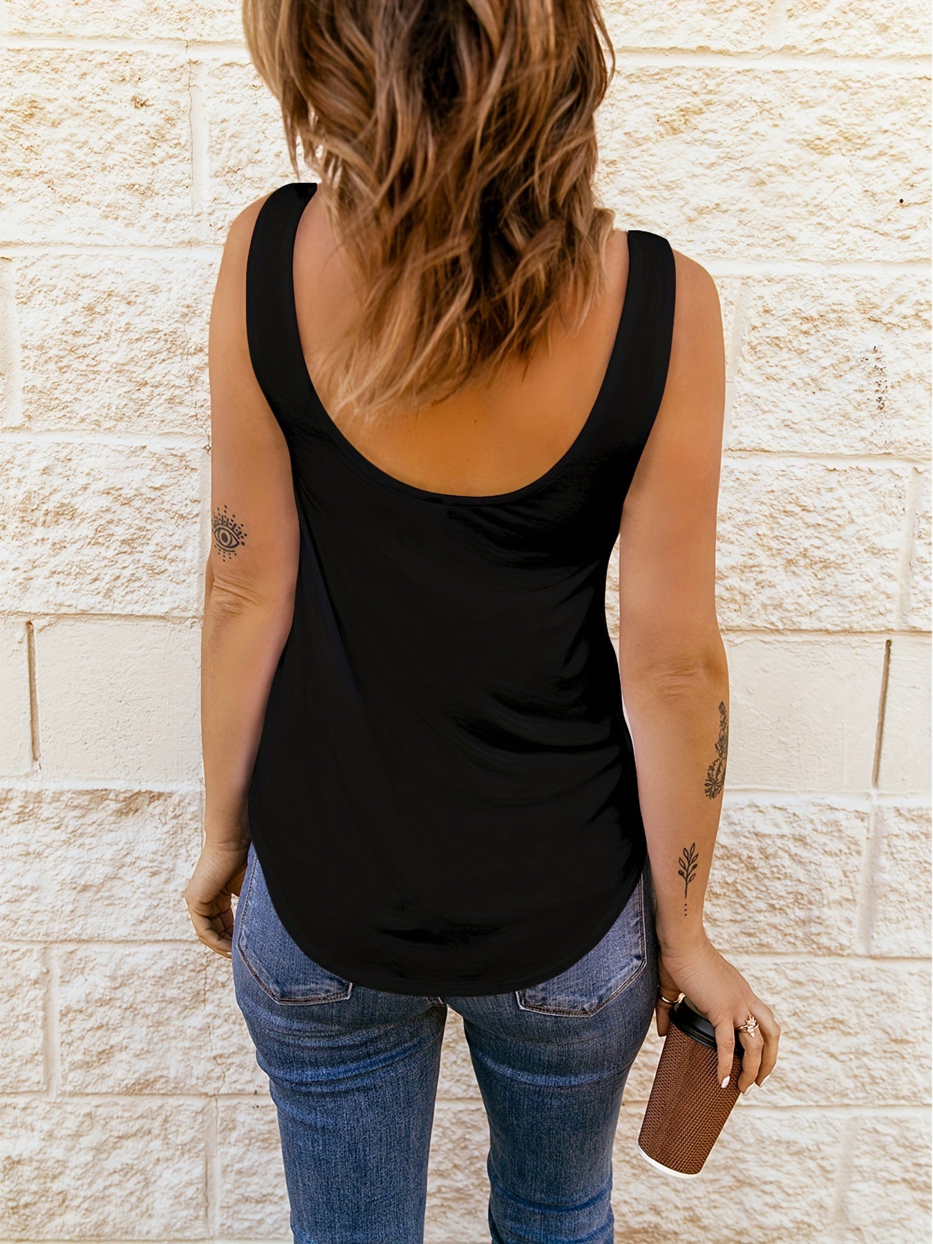 Ruched Keyhole Tank Top Summer Sleeveless Casual Slim Top