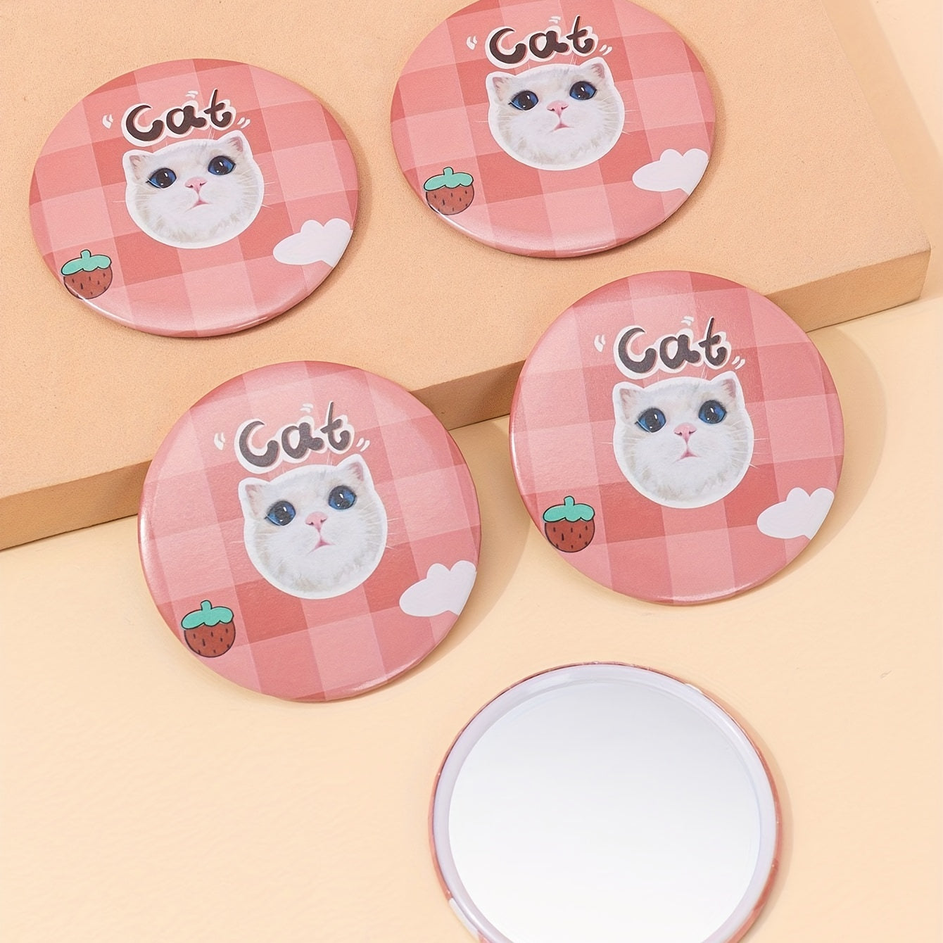 10pcs Cat Pattern Round Mirror Adorable Cosmetic Touch up Mirror For Gift