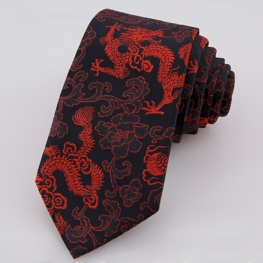 Men's Red Dragon Embroidered Tie