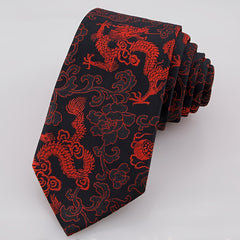 Men's Red Dragon Embroidered Tie