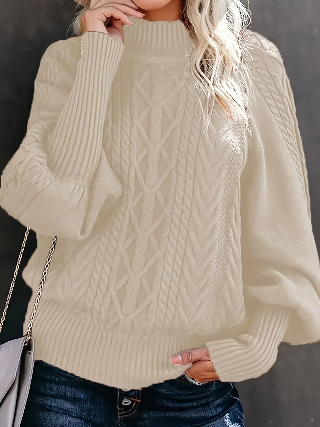 Solid Cable Lantern Sleeve Sweater