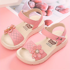 Girls Flower Decor Open Toe Sandals - Lightweight Breathable Summer Sandals