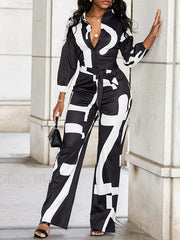 Colorblock Button Up Wide Leg Jumpsuit