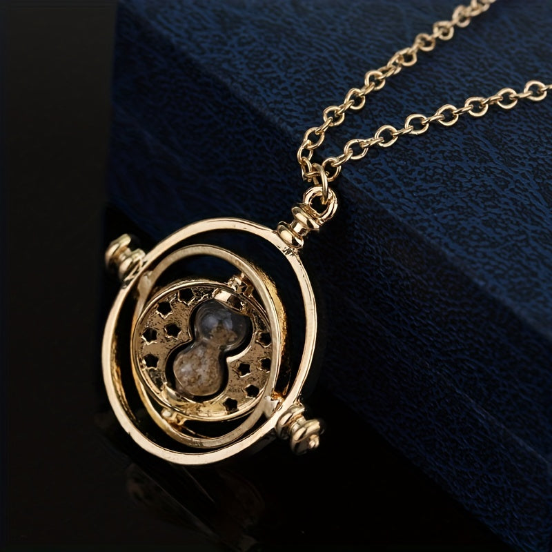 Time Turner Hourglass Necklace For Girls Vintage Hollow Movable Pendant Necklace