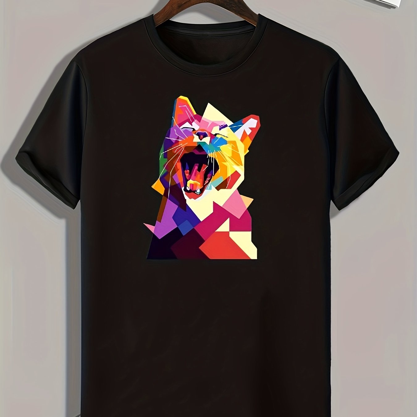 Cat Pattern Print Men's Comfy Sports T-shirt Graphic Tee
