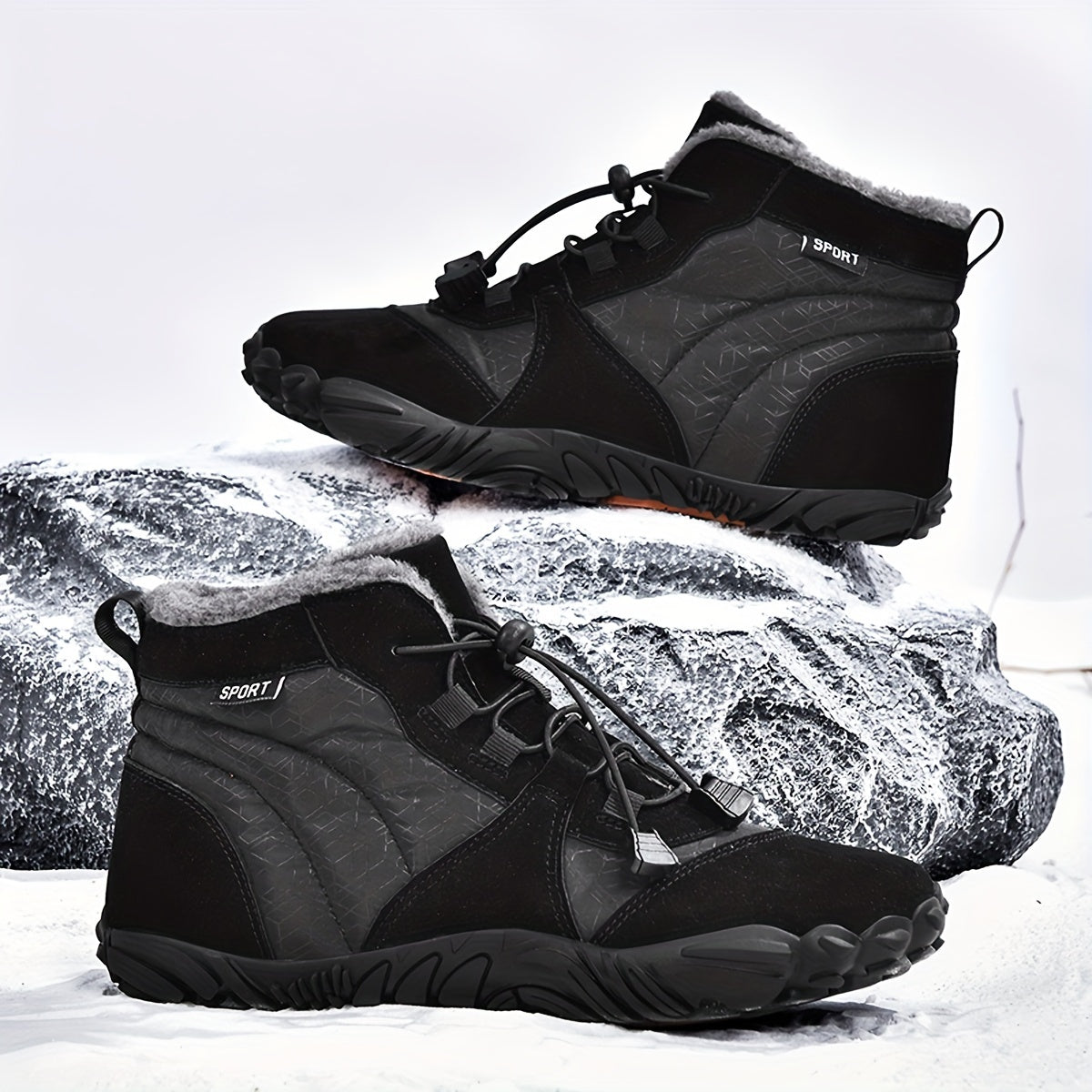Men's Snow Boots Adjustable Buckle Warm Fleece Non slip Ankle Boots