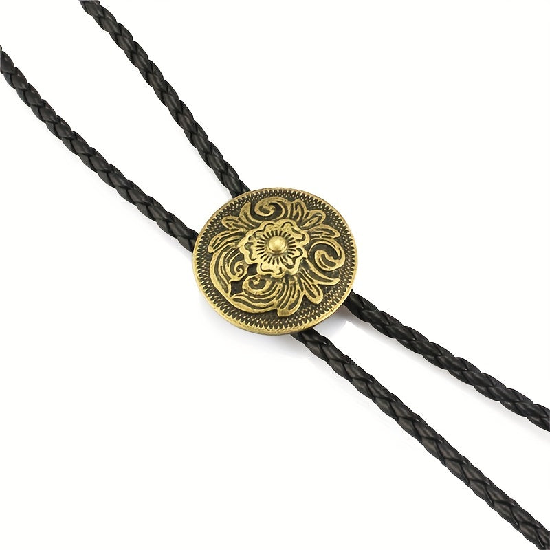 Bronze Metal Collar Rope Necklace Necktie Vintage Western Cowboy Shirt Accessori