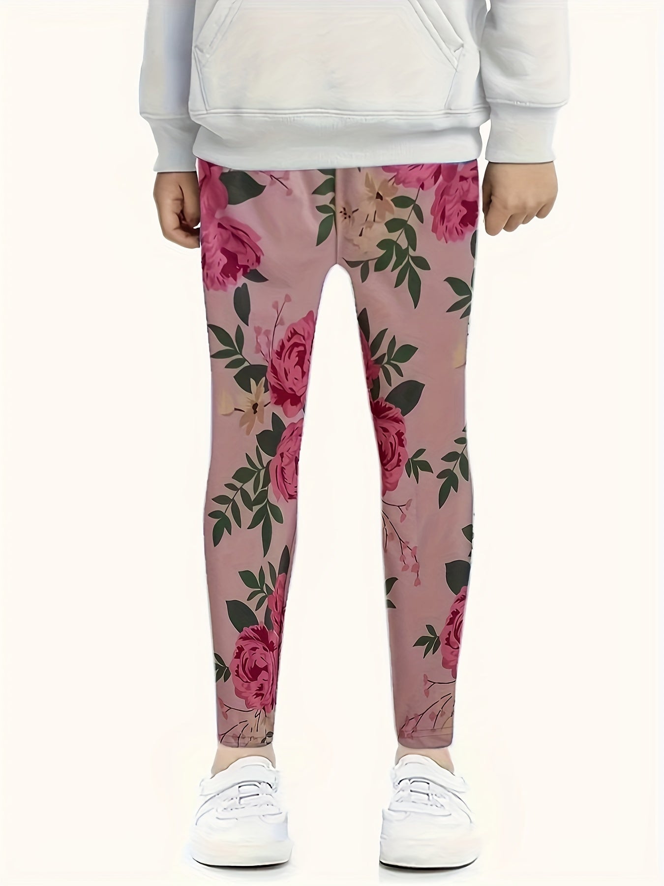 Girls Sweet Rose Graphic Leggings for All Seasons Sports Outdoor