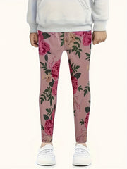 Girls Sweet Rose Graphic Leggings for All Seasons Sports Outdoor