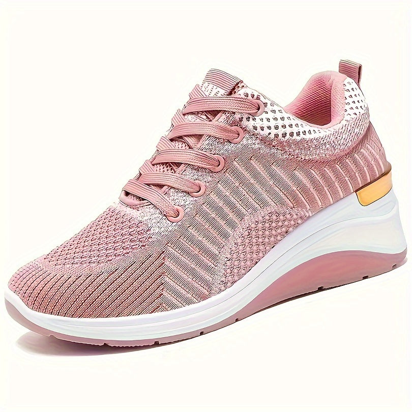 Women's Knitted Running Sneakers Comfortable Height Increase Sneakers