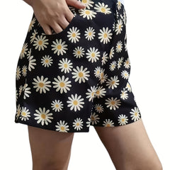 Daisy Print High Waist Shorts Casual Women's Clothing