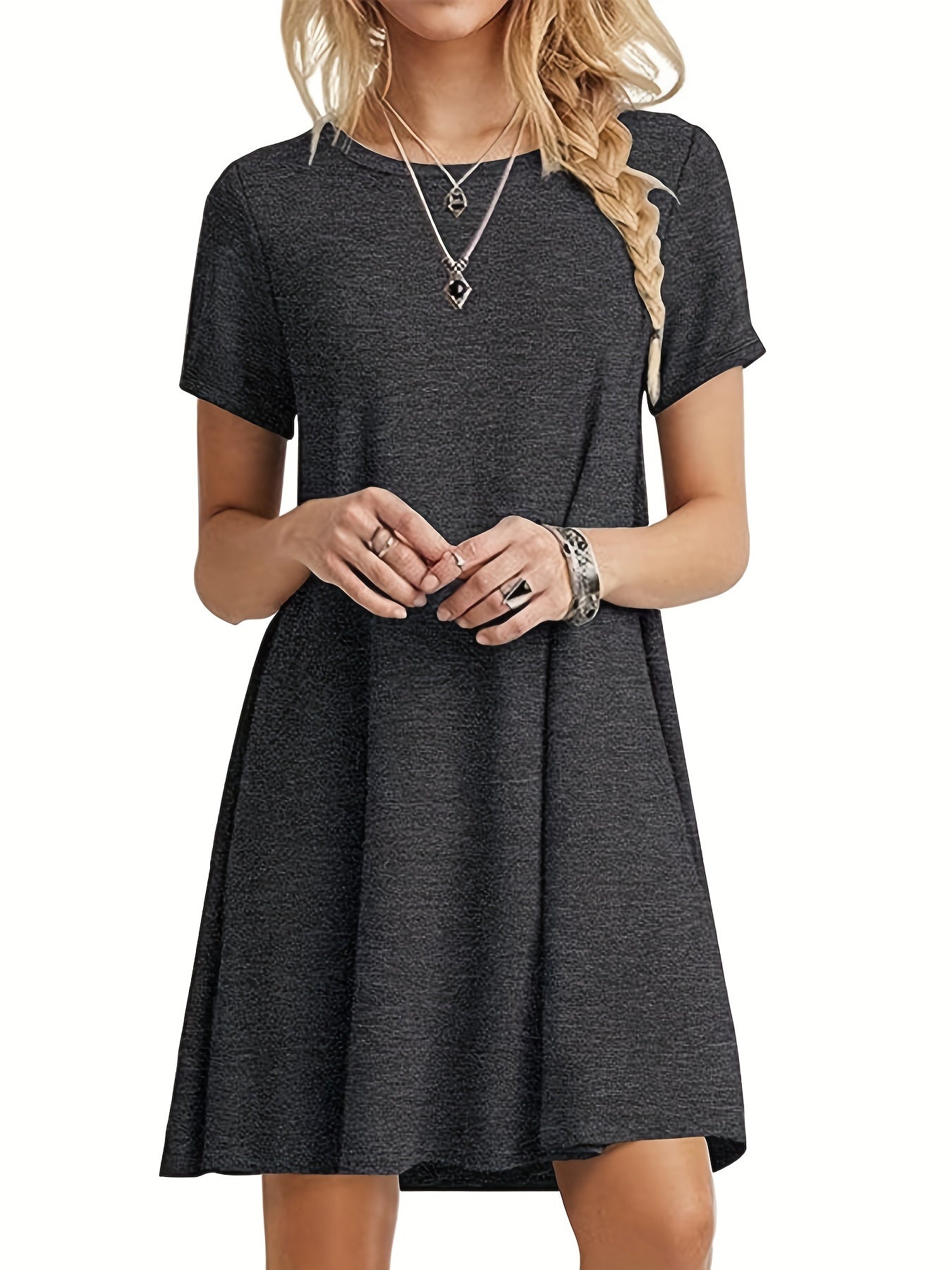 Casual Crew Neck Short Sleeve T-shirt Dress Women's Clothing