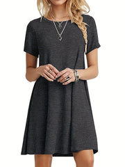 Casual Crew Neck Short Sleeve T-shirt Dress Women's Clothing