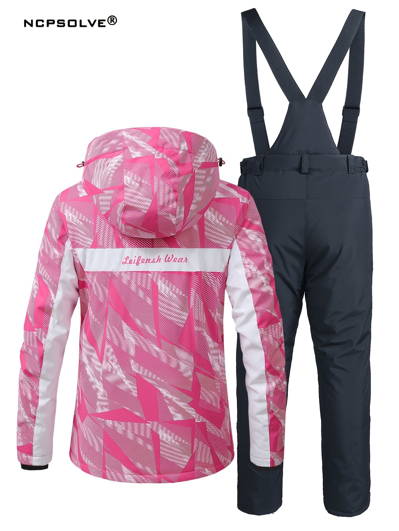 Windproof Ski Set with Hooded Jacket & Suspender Trouser