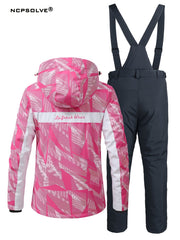 Windproof Ski Set with Hooded Jacket & Suspender Trouser
