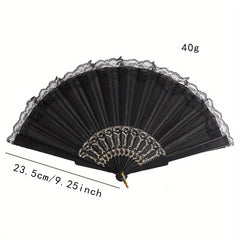 Retro Lace Trim Ladies Folding Fan Dance Performance Props Cheongsam Decoration