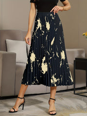 Graphic Print Pleated Skirt Elastic Waist Skirt for Spring & Summer